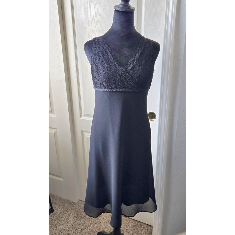 Evan-Picone Black Lace & Sheer Sleeveless Midi Dress Women's Sz 4Petite